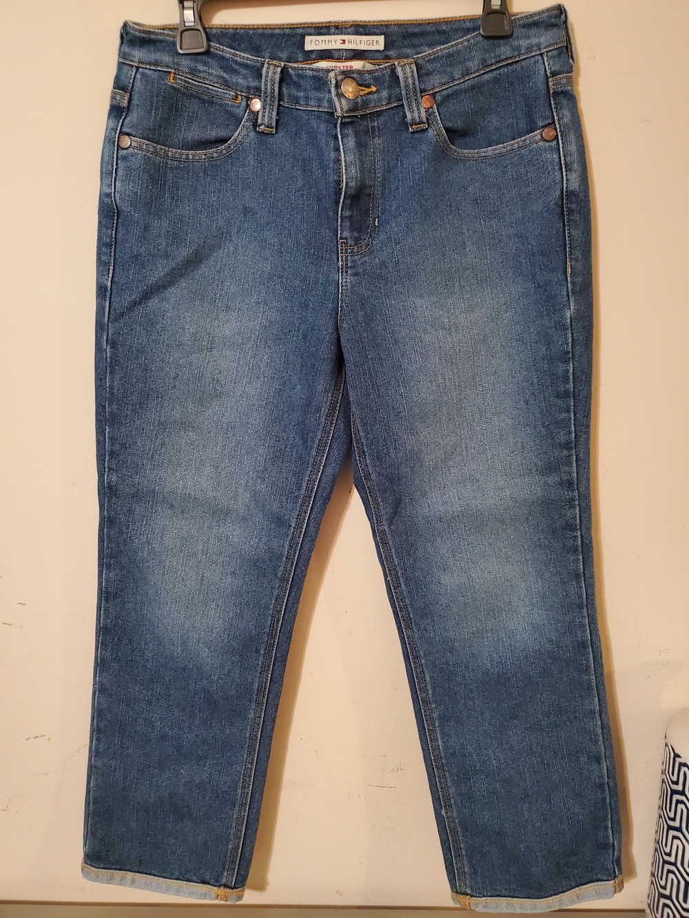 90s Y2k Tommy Hilfiger Hipster Medium Blue Cropped Jeans